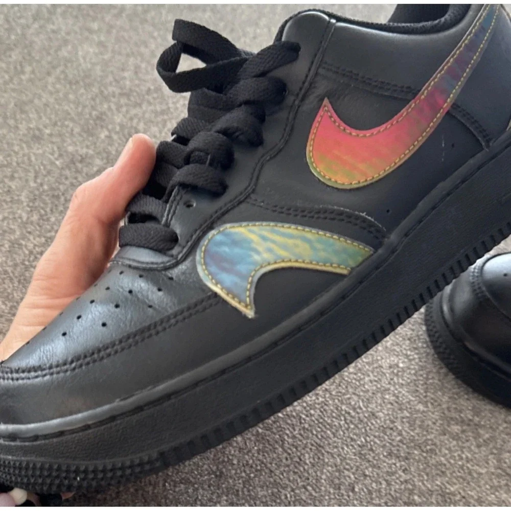 Nike Air Force 1 Low Mens 8.5 Black Iridescent Good Holographic Multi-Color AF1